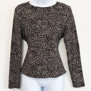 GAZE Long Sleeve Top Black and Cream Patterned Medium